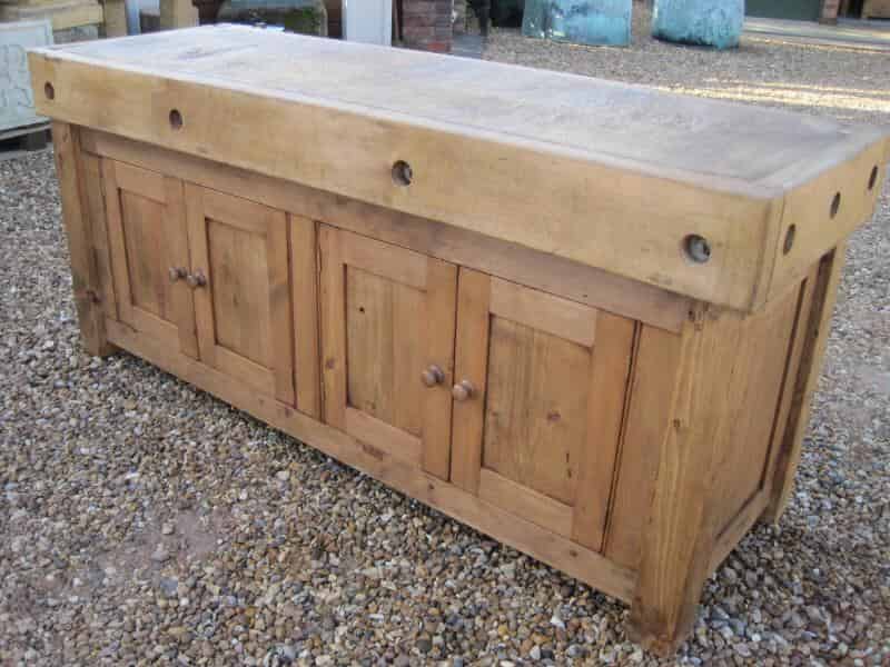 Large Antique Butchers Block on Cupboard Base