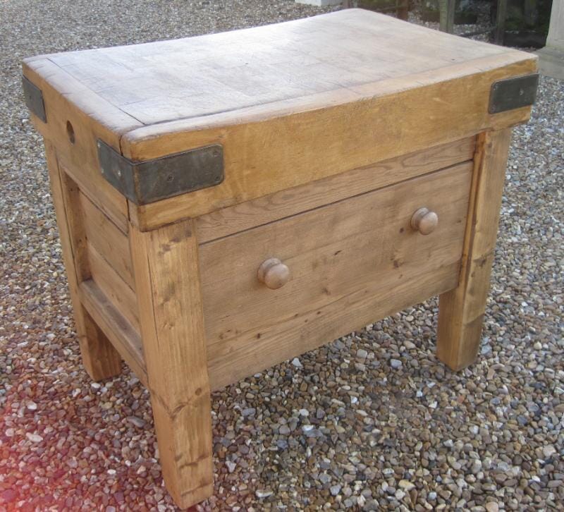 Antique Butchers Block on Stand with Drawer - 5314