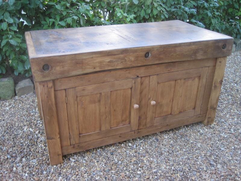 Antique Butchers Block with Cupboard base - 4981