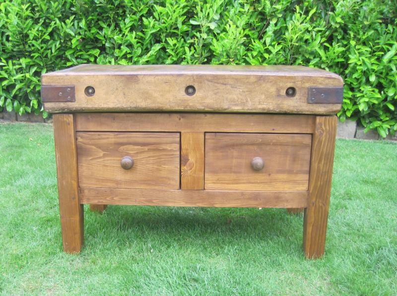 Antique Butchers Block with Two Drawers - 5217