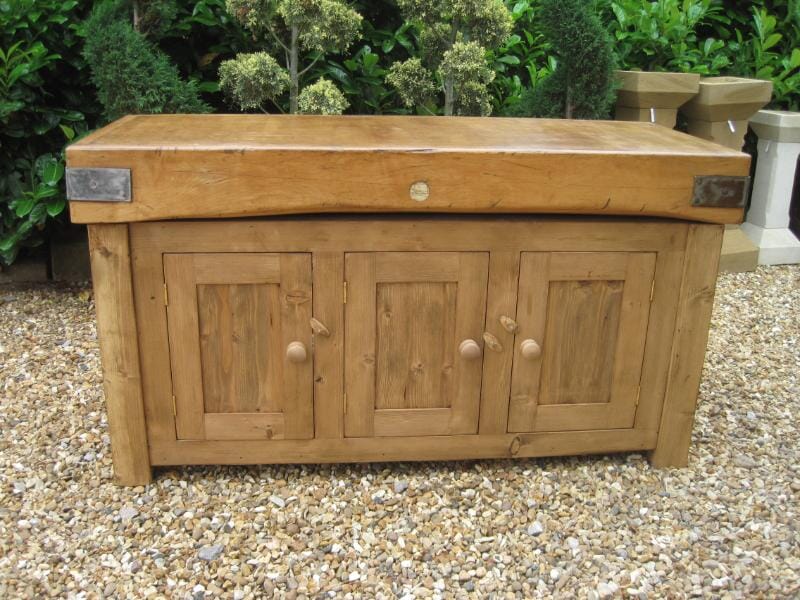 Waxed Antique Pine Butchers Block with Cupboards - 5590