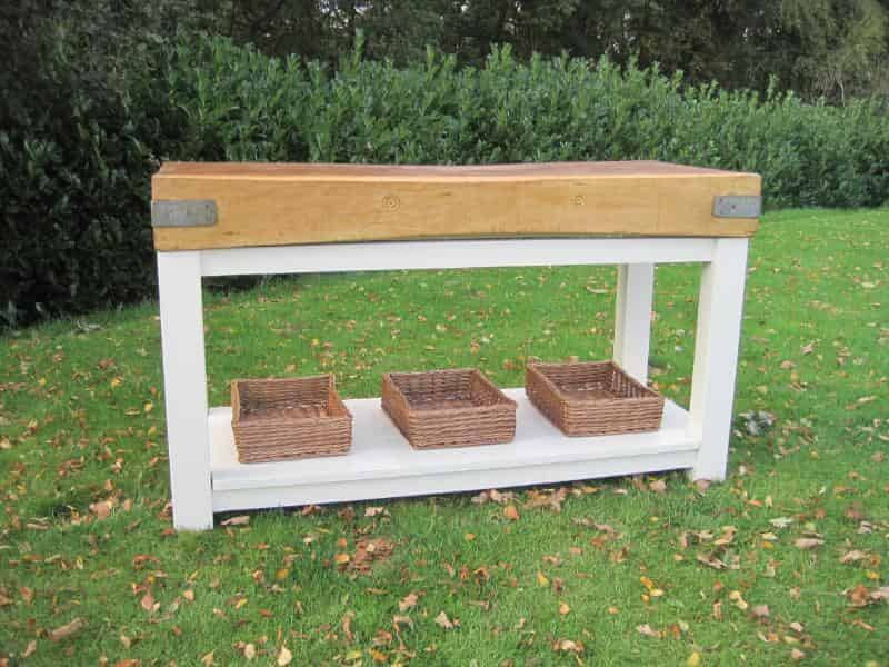 Antique Butchers Chopping Block with 3 Wicker Baskets