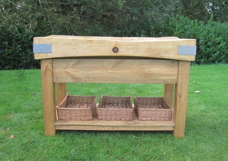 Antique Butchers Chopping Block with 3 Baskets - 5742