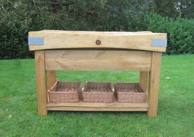 Antique Butchers Chopping Block with 3 Baskets