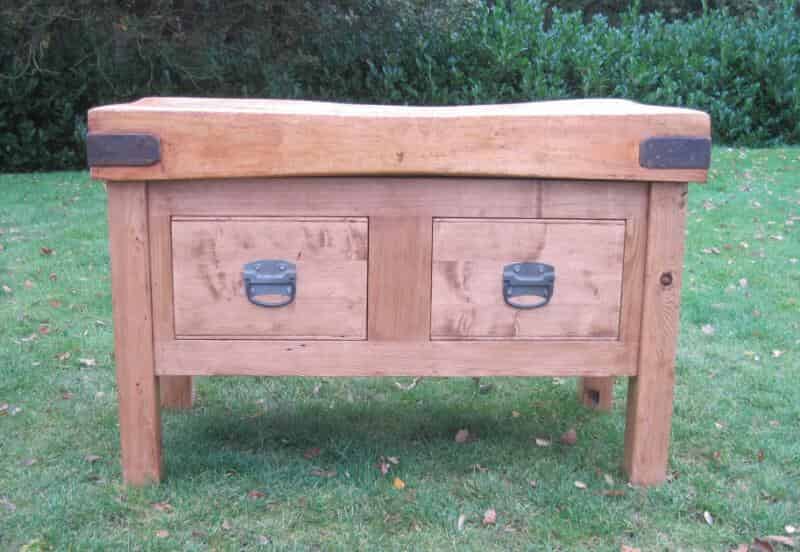 Antique Butchers Chopping Block with 2 Drawers