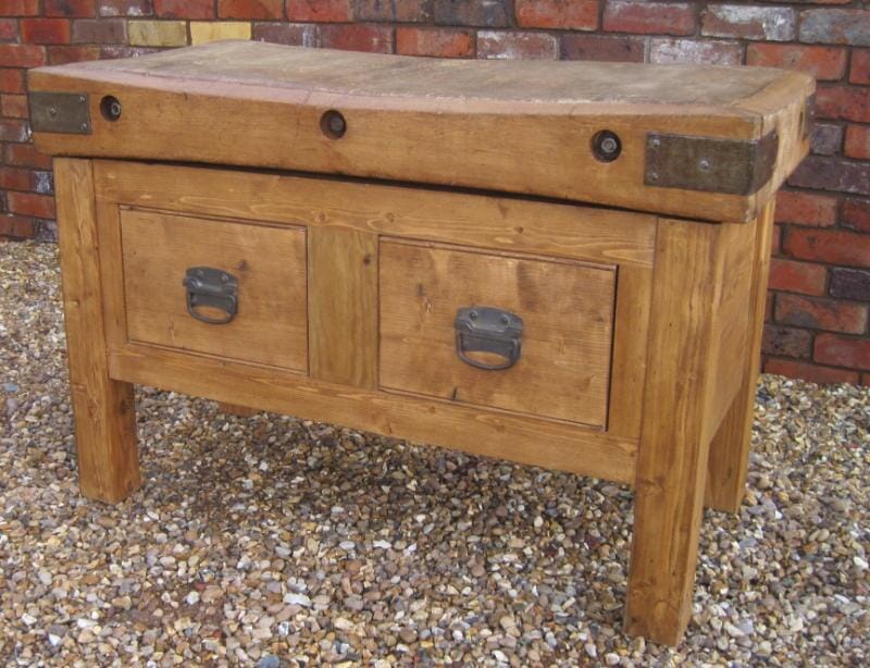Antique Butchers Chopping Block with 2 Drawers - 5796