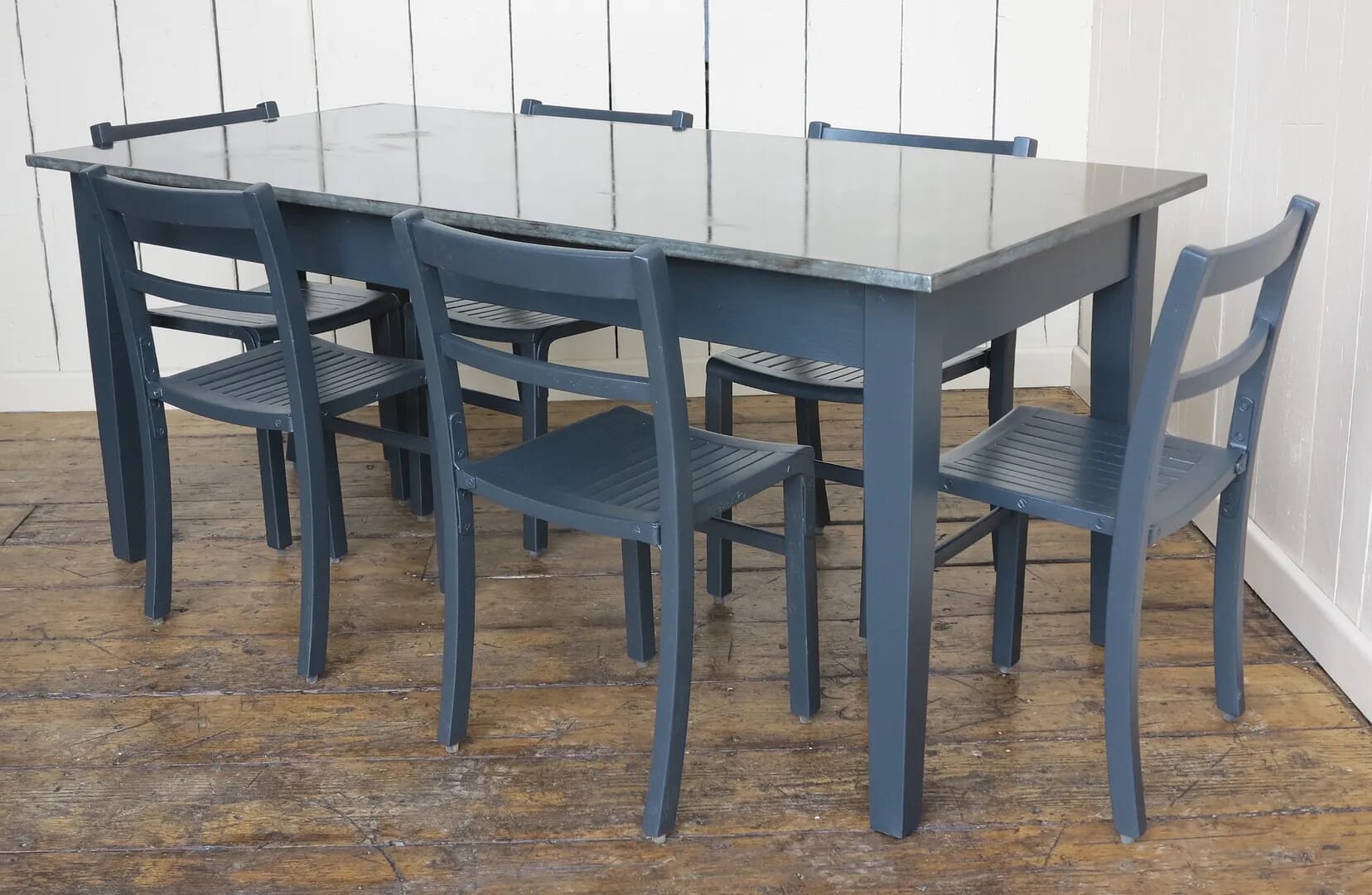 Antiqued Zinc Topped Kitchen Table With Painted Base - 8156