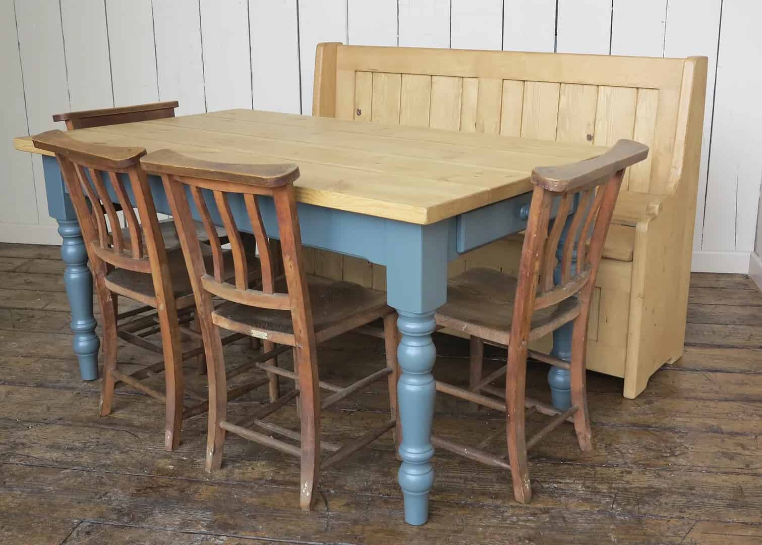 Plank Top Kitchen Table with Settle & Church Chairs