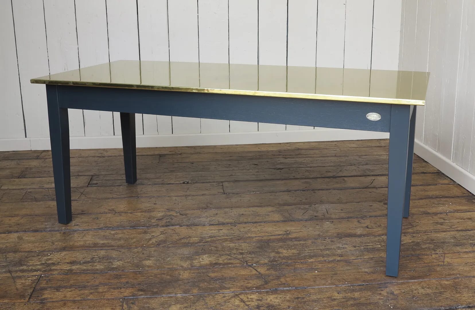 Natural Brass Topped Kitchen Table with Painted Base - D1139
