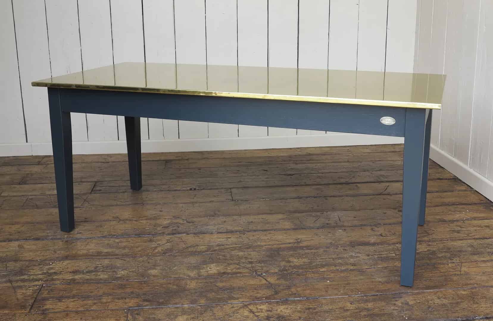 Natural Brass Topped Kitchen Table with Painted Base