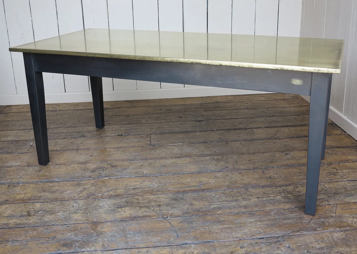 Antiqued Brass Topped Kitchen Table With Tapered Legs - 8197