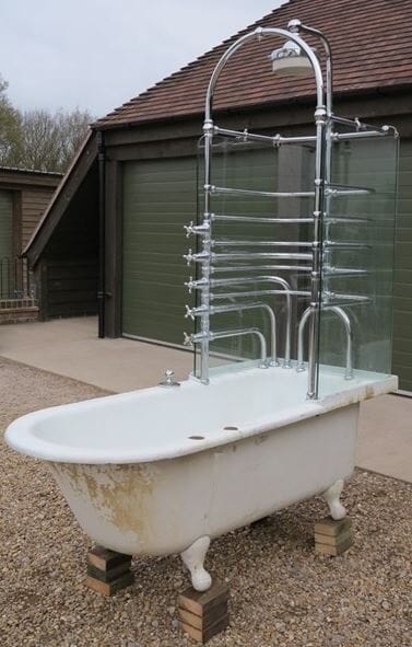 Antique Bathroom Cast Iron Canopy Chrome and Glass Shower Bath - 7791