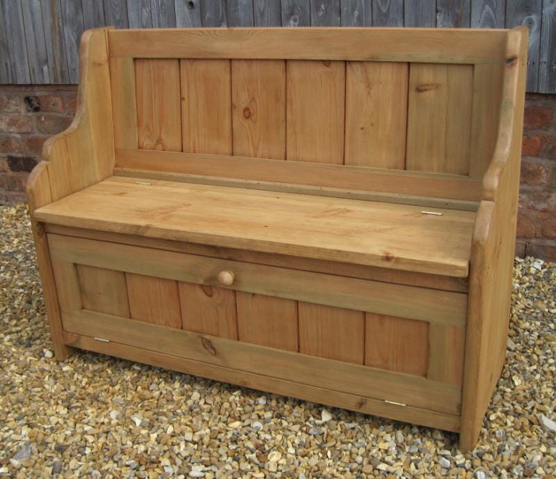 A Reclaimed Pine Settle with lift up seat and drop down front - 4697