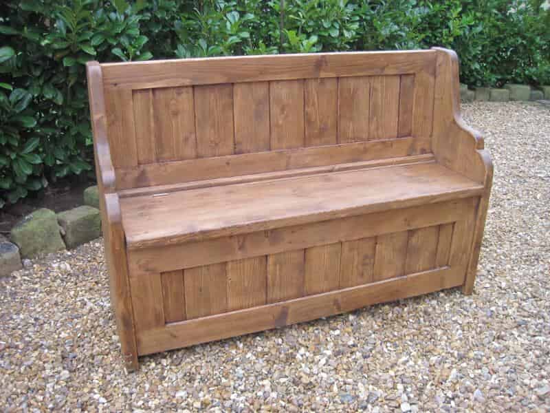 Antique Reclaimed Pine Settle with lift up seat