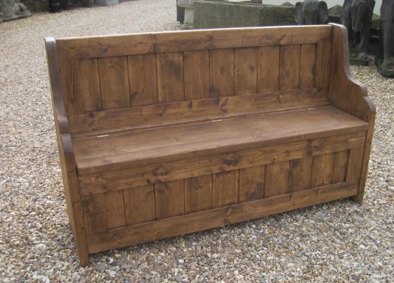 Antique Reclaimed Pine Settle with lift up seat - 5480