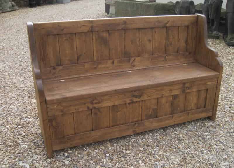 Antique Reclaimed Pine Settle with lift up seat