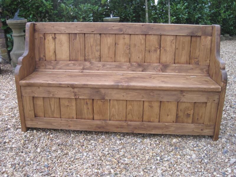 Antique Old Reclaimed Pine Settle With Lift Up Seat - 5497