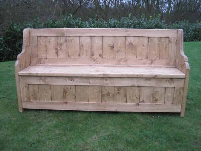 Antique Reclaimed Pine Settle with lift up seat