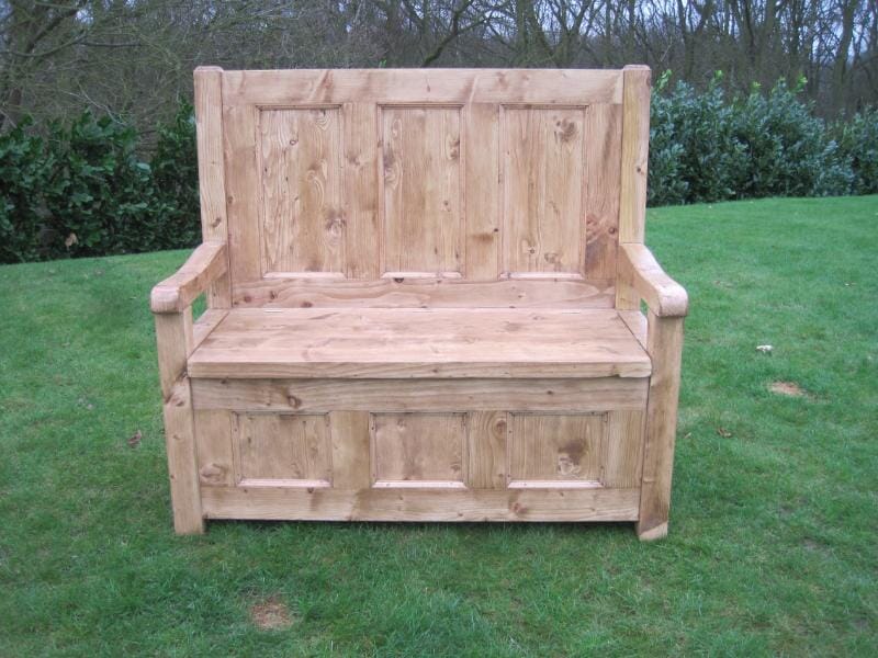 Antique Reclaimed High Backed Pine Settle with lift up seat - D1108