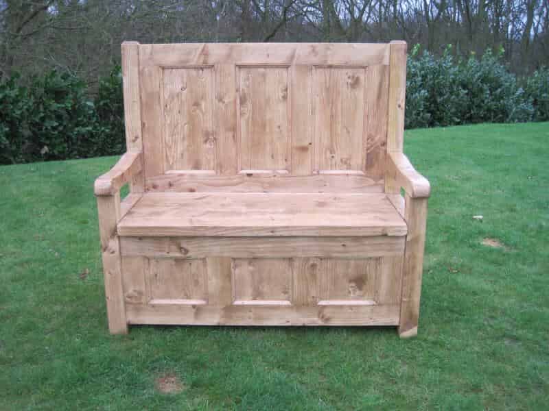 Antique Reclaimed High Backed Pine Settle with Lift Up Seat