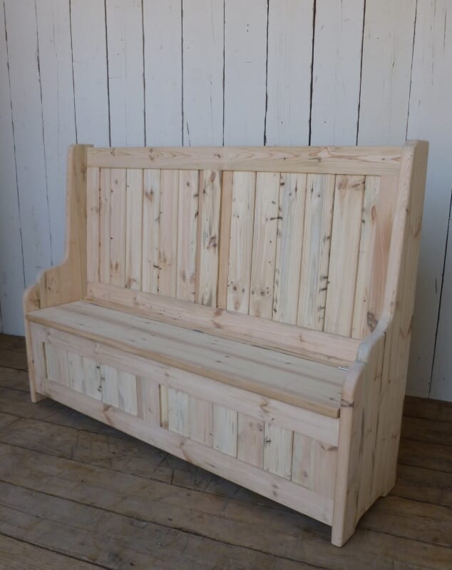 Handmade Antique Pine Settle with Lift up Seat - 5937