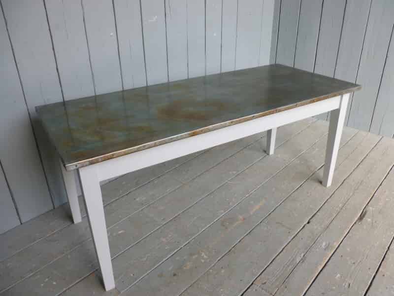 Zinc Top Reclaimed Pine Tapered Leg Table