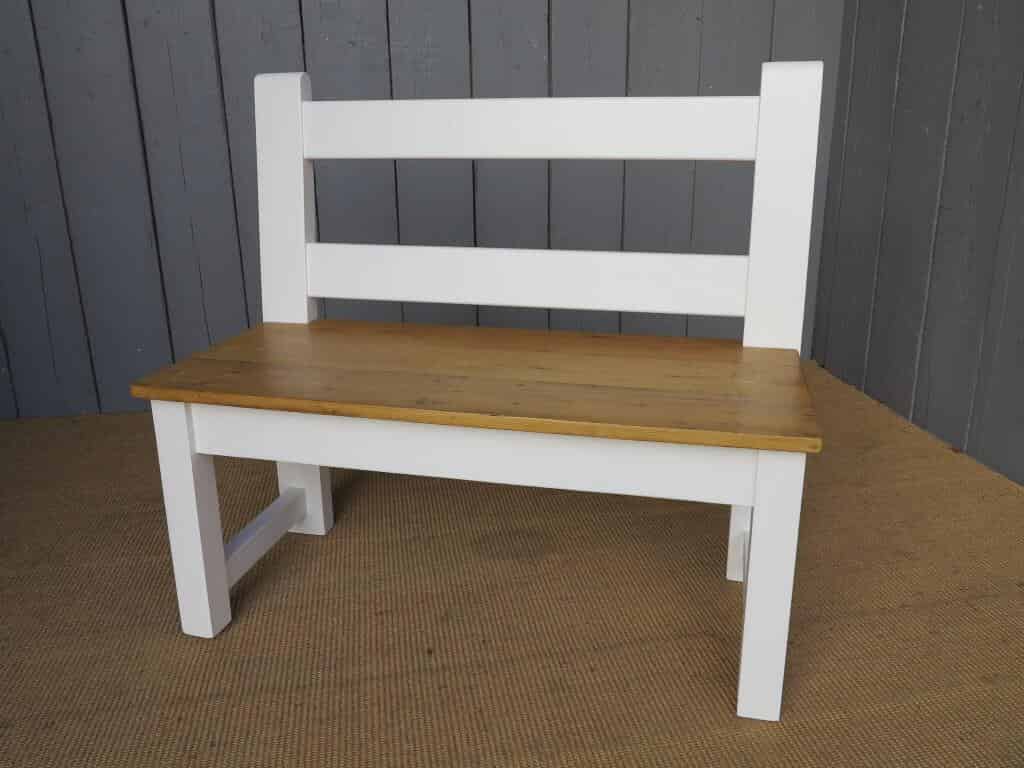 Pine Painted and Waxed Bench With Plank Top