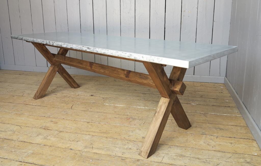 Bespoke Matt Zinc Table With X Frame Base - D1061