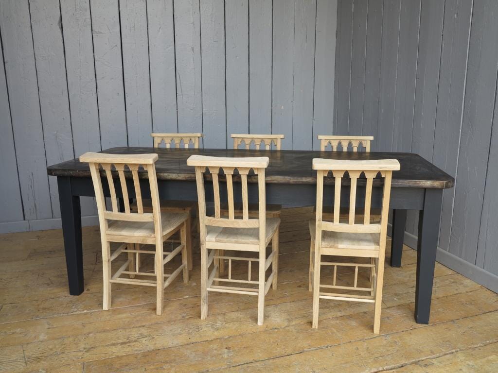 Antiqued Zinc Table Top and Oxford Oak Chairs - D1049