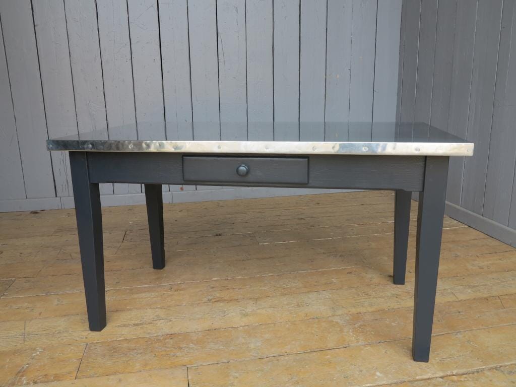 Natural Zinc Topped Table with Drawer - D1044