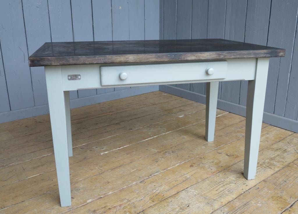 Antiqued Zinc Topped Table With Drawer - D1042