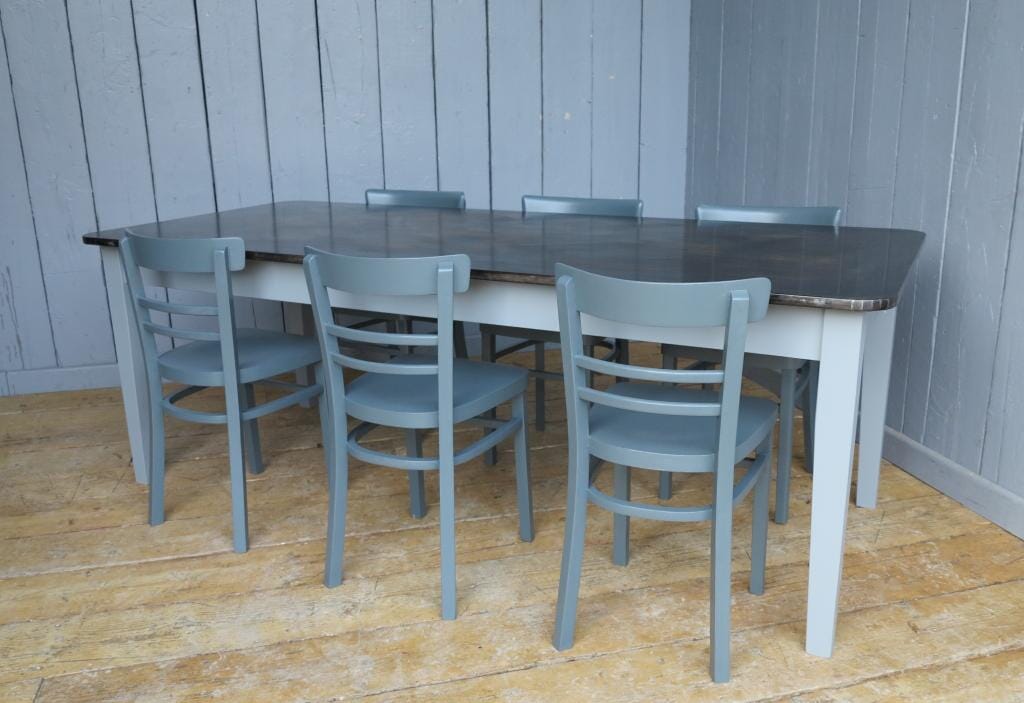 Antiqued Zinc Table and Painted Chairs - D1025