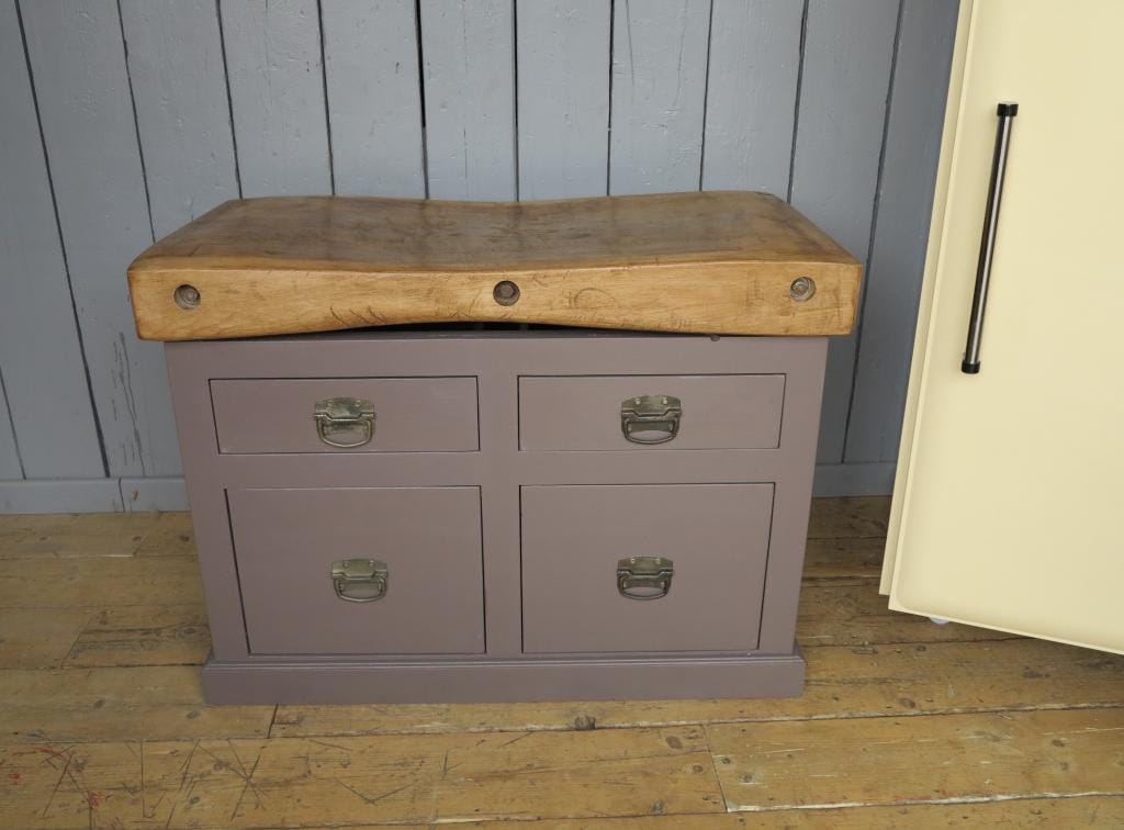 Antique Butchers Chopping Block With 4 Drawers - 7448