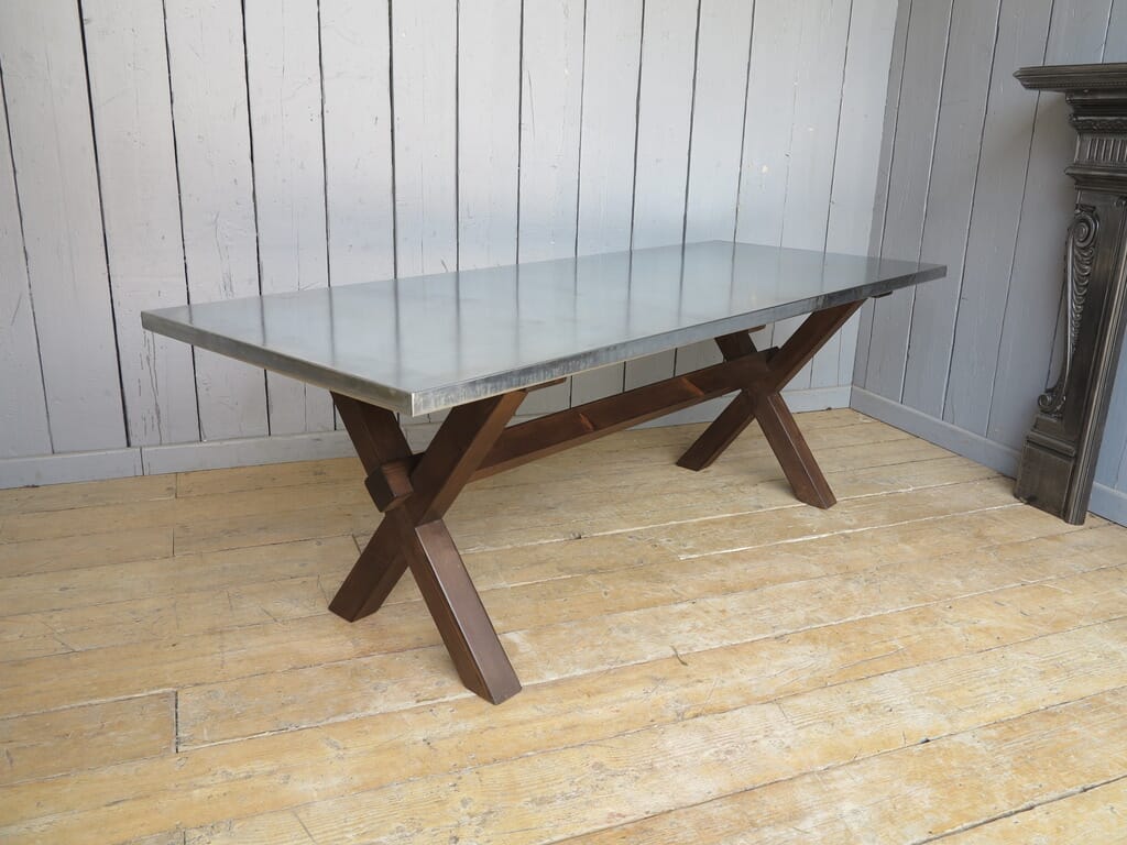 Bespoke Natural Zinc Table With X Frame Base - 7832