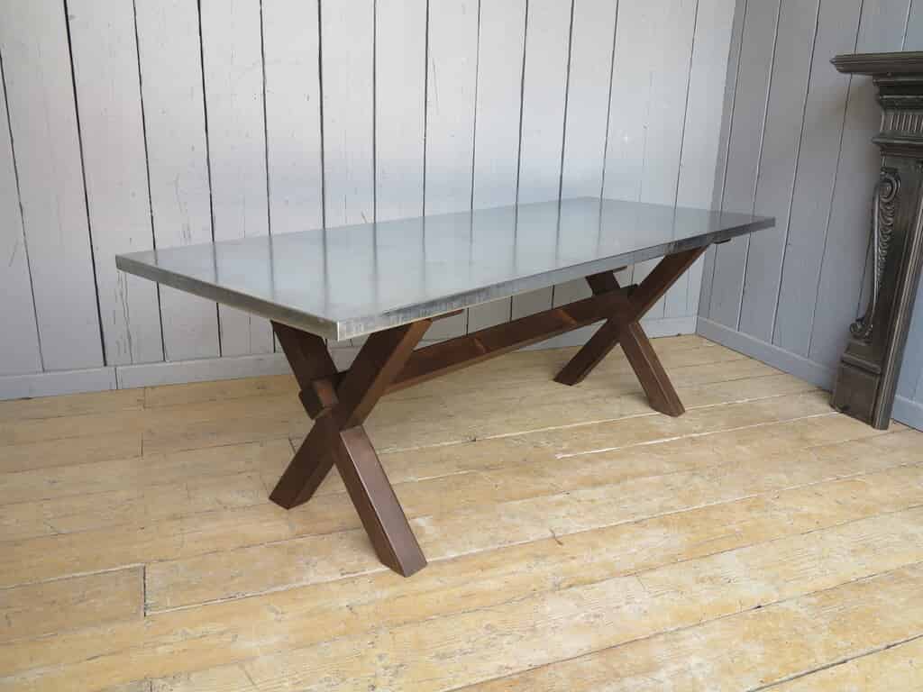 Bespoke Natural Zinc Table With X Frame Base