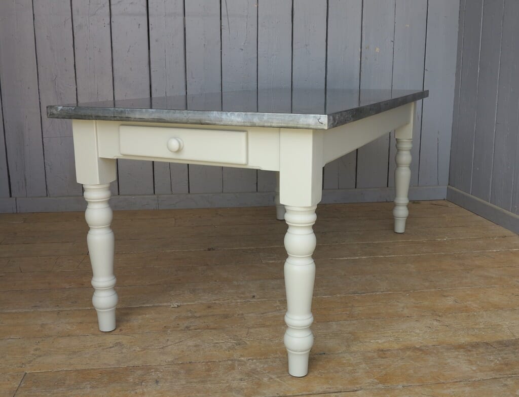 Antiqued Zinc Topped Farmhouse Table with Drawer - 7970