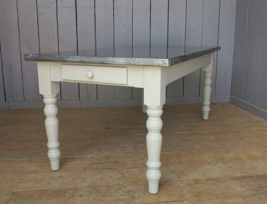 Antiqued Zinc Topped Table with Drawers