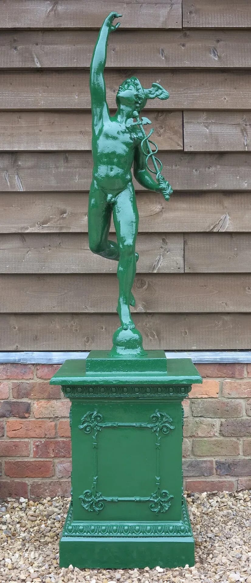 Antique Cast Iron Statue of Flying Mercury on Original Plinth  - 5756