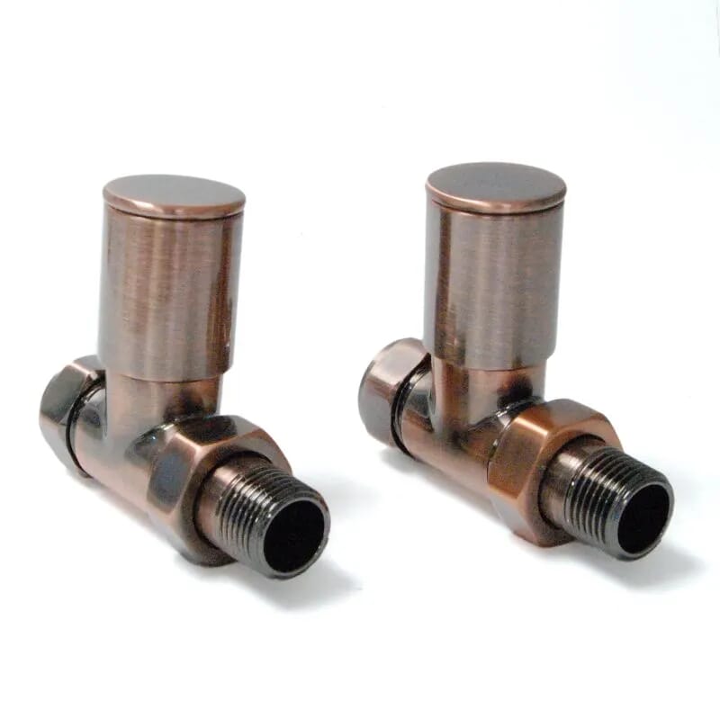 Pair of Milan Antique Copper Straight Cast Iron Radiator Valves - Milacms