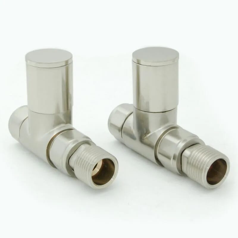 Pair of Milan Satin Nickel Straight Cast Iron Radiator Valves - Milsnms