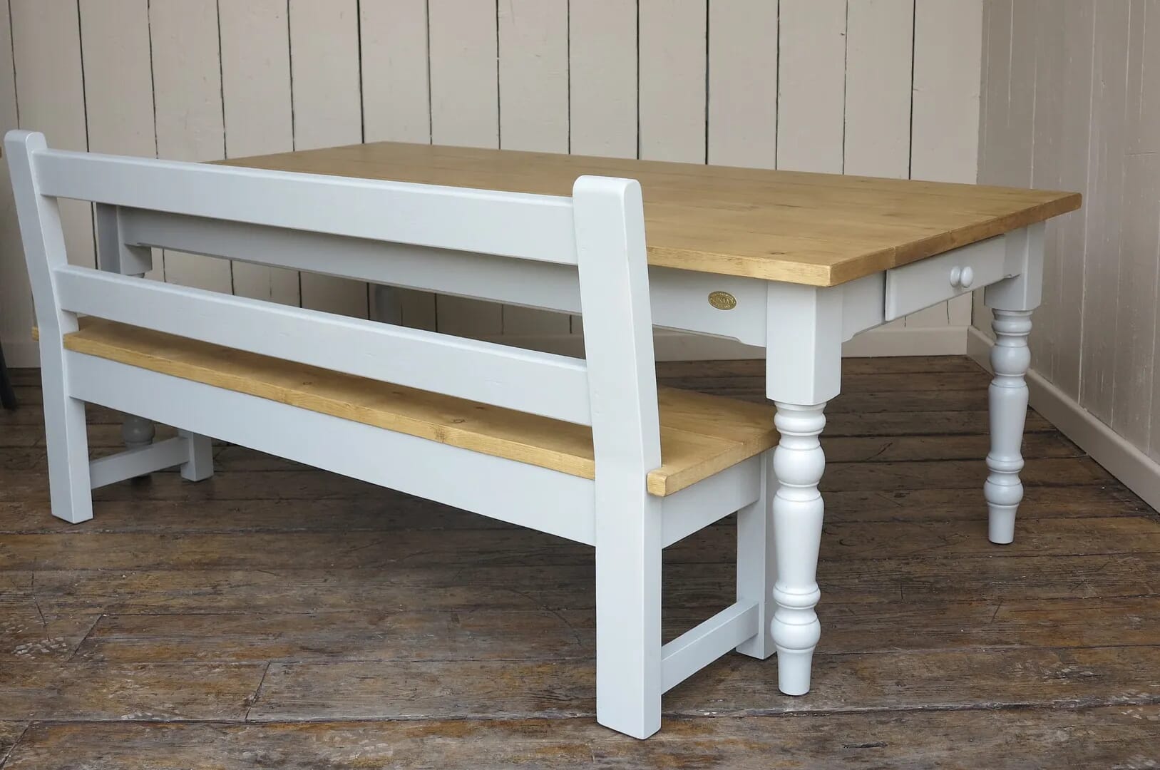 Plank Top Kitchen Table With Turned Legs and Bench - 8181/8180