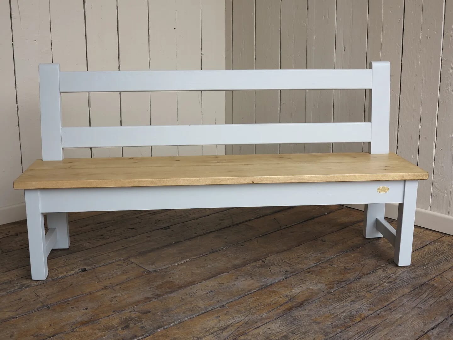 Wooden kitchen clearance bench with back