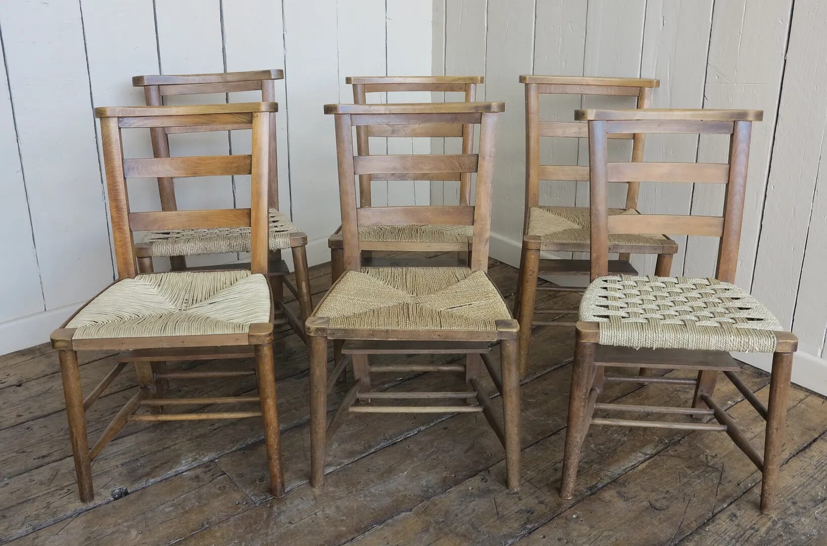 Antique Kitchen / Dining Room Rush Seated Church Chapel Chairs - 8206
