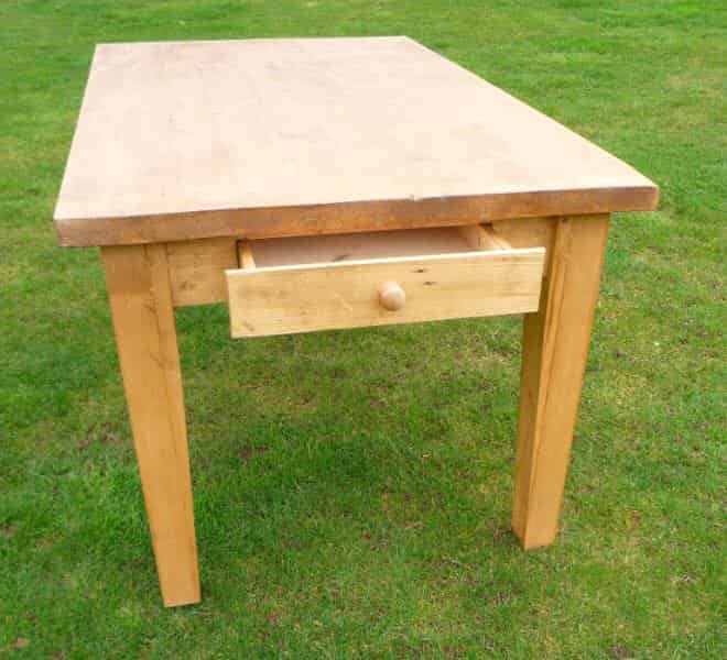 Reclaimed Pine Tables With Drawer and Tapered Legs