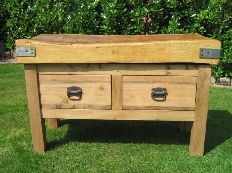 Antique Reclaimed Pine Butchers Block with 2 Double Sided Drawers - 4676