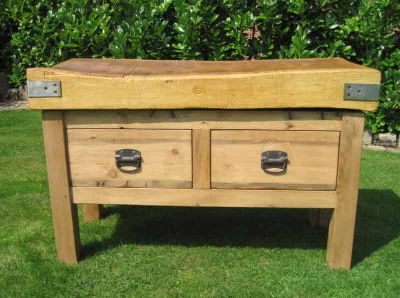 Antique Reclaimed Butchers Block with 2 Double Sided Drawers