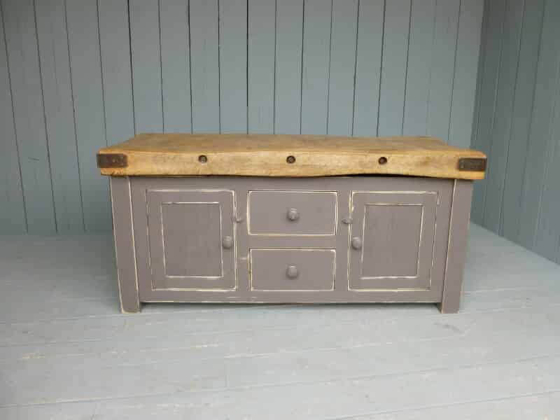 Antique Butchers Chopping Block with 2 Drawers and Cupboards
