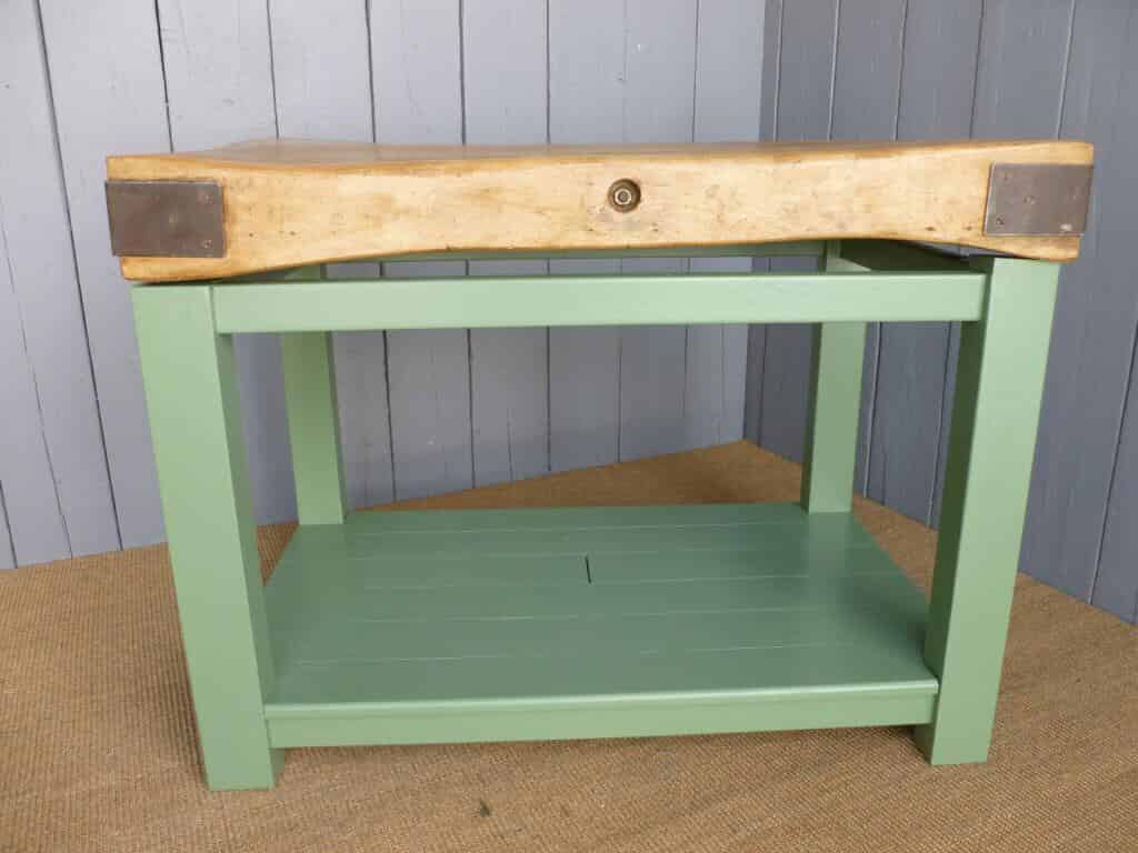 Antique Butchers Chopping Block On Painted in Calke Green
