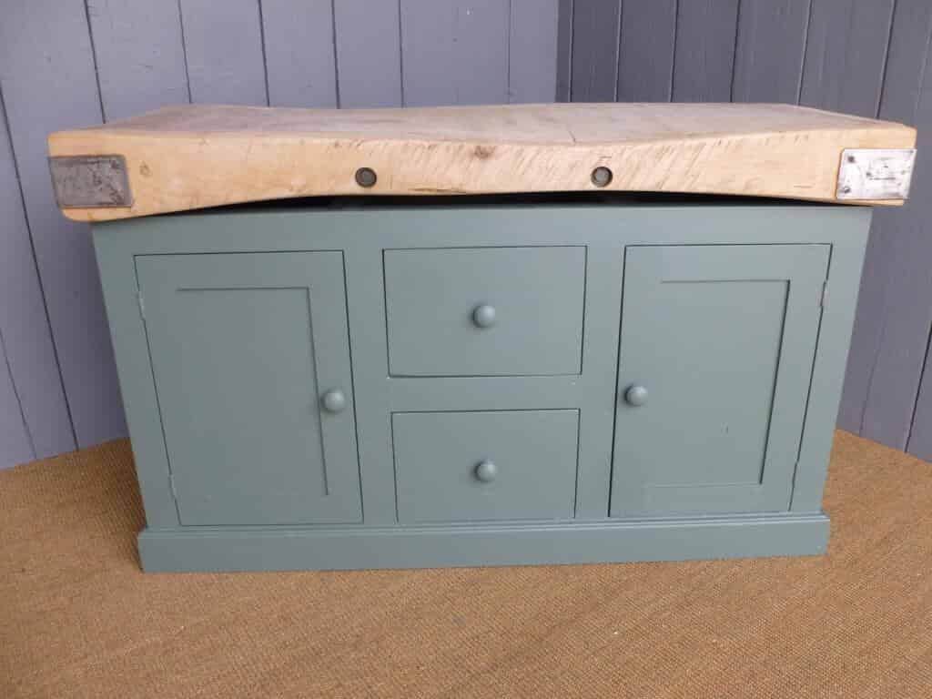 Antique Butchers Chopping Block with 2 Drawers and Cupboards