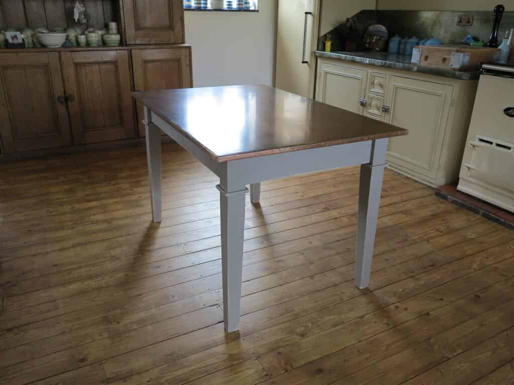 Distressed Antique Copper Topped Tapered Leg Table